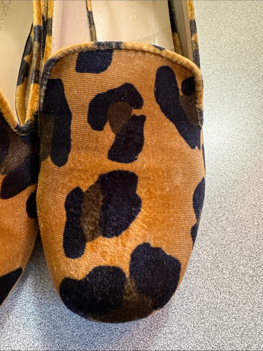 Topshop Leopard Velvet Slip-On Loafers in Brown and Black - Picture 11 of 12